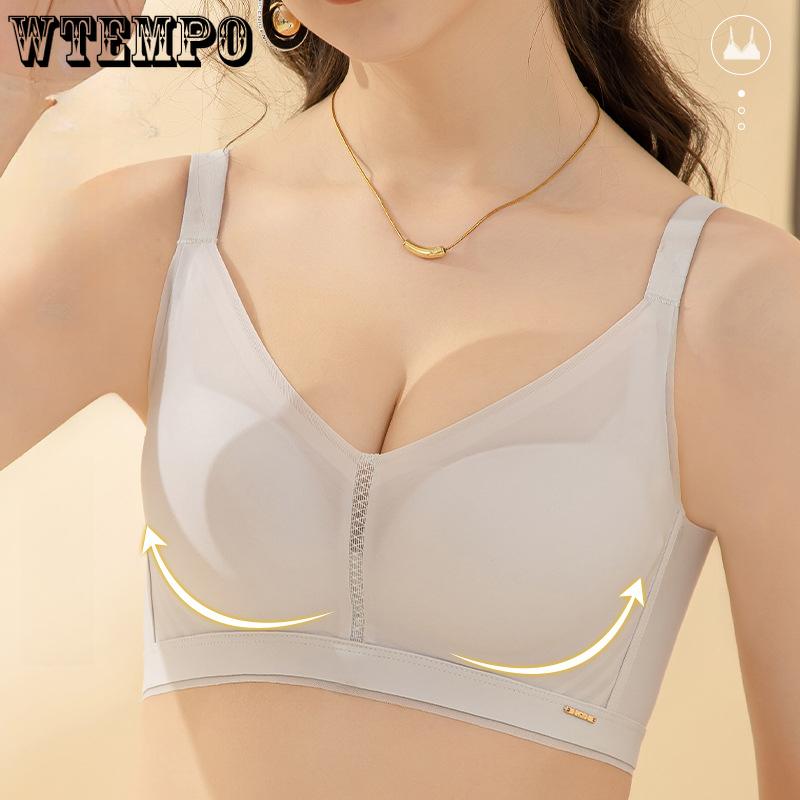 Seamless Bra Women's Smooth Mesh Adjustable Underwear Gathering Bra Thin Style Push Up Bra