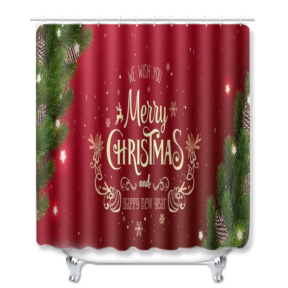 Christmas Household Bathroom Shower Curtain Four-Piece Bathroom Non-Slip Door Mat Bedroom Living Room Floor Mat Carpet