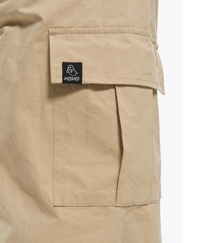 MOZMOZ Back Elastic Cargo Drawstring Cotton Pants Beige