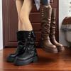 Brown Retro British Style Thick Soled Boots for Women 2025 New Autumn and Winter Slimming Boots for Knights