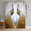 2pcs- Golden Elegant Peacock Polyester Curtains, Bathroom, Bedroom, Living Room, and Family Room Decorative Curtains