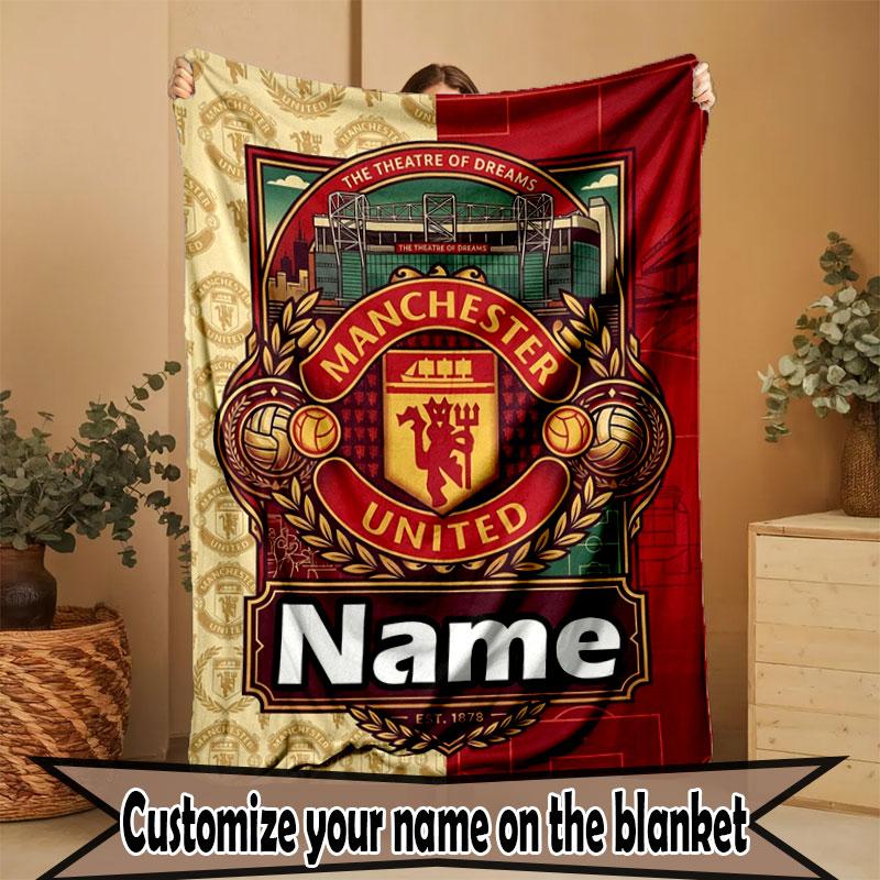 Custom Name Personalized Manchester United Print Blanket, Home Decor, Bedroom, Sofa, Camping, Couch, Gifts for Birthday Christmas
