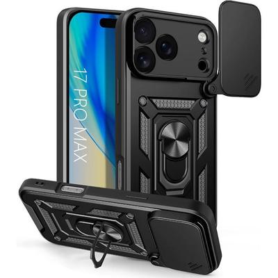 Защитный чехол - Ударопрочный - для iPhone 17 Pro Max - Черный - Защита камеры сдвижная - Вращающаяся подставка
