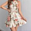 Женское летнее платье без рукавов с воротником-стойкой и цветочным принтом