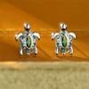 Cute Female Green Turtle Zircon Stone Stud Earrings Silver Color Dainty Gift Wedding Jewelry For Women