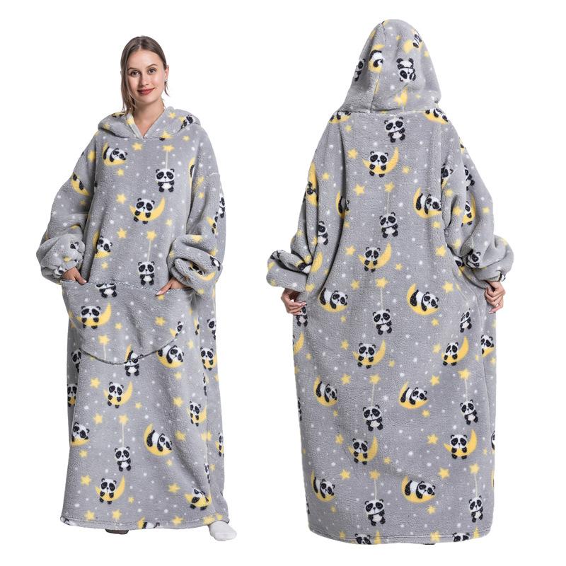 Зимний теплый флисовый халат с капюшоном для женщин, большое одеяло 140 см с рукавами, флисовые теплые толстовки, толстовки, гигантское ТВ-одеяло, женский халат с капюшоном