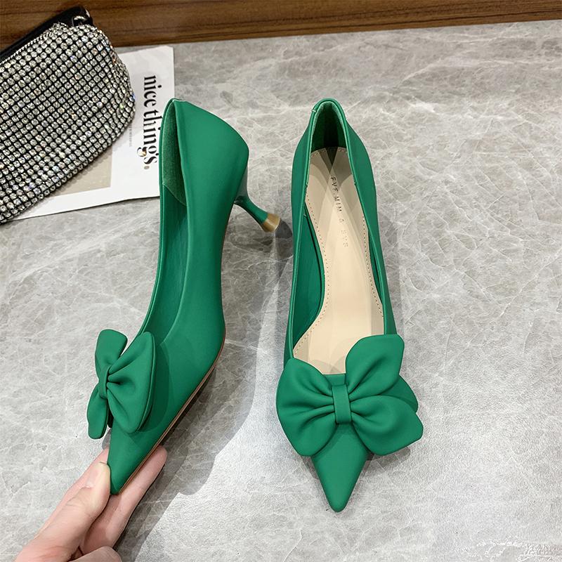 Fashion 2024Bow-knot Women's Pumps Fashion Slip-on High Heels Sexy Pointed Office Shoes Solid Color Shoes Modern Party Dress Pumps