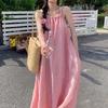 Summer 2025 Sleeveless Pink Slim Long Dress for Women: French Style, Age-Defying, Perfect for Seaside Holidays