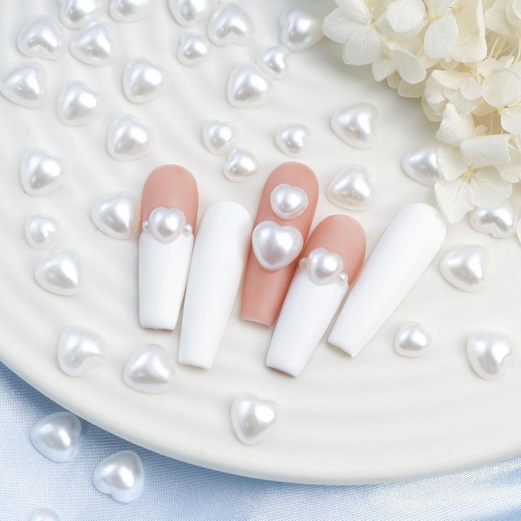 30 шт. Розовые жемчужные шармы для нейл-арта в форме сердца, смешанный размер, 3D украшения для ногтей в виде сердец любви, кавайные аксессуары, товары для дизайна ногтей ко Дню святого Валентина