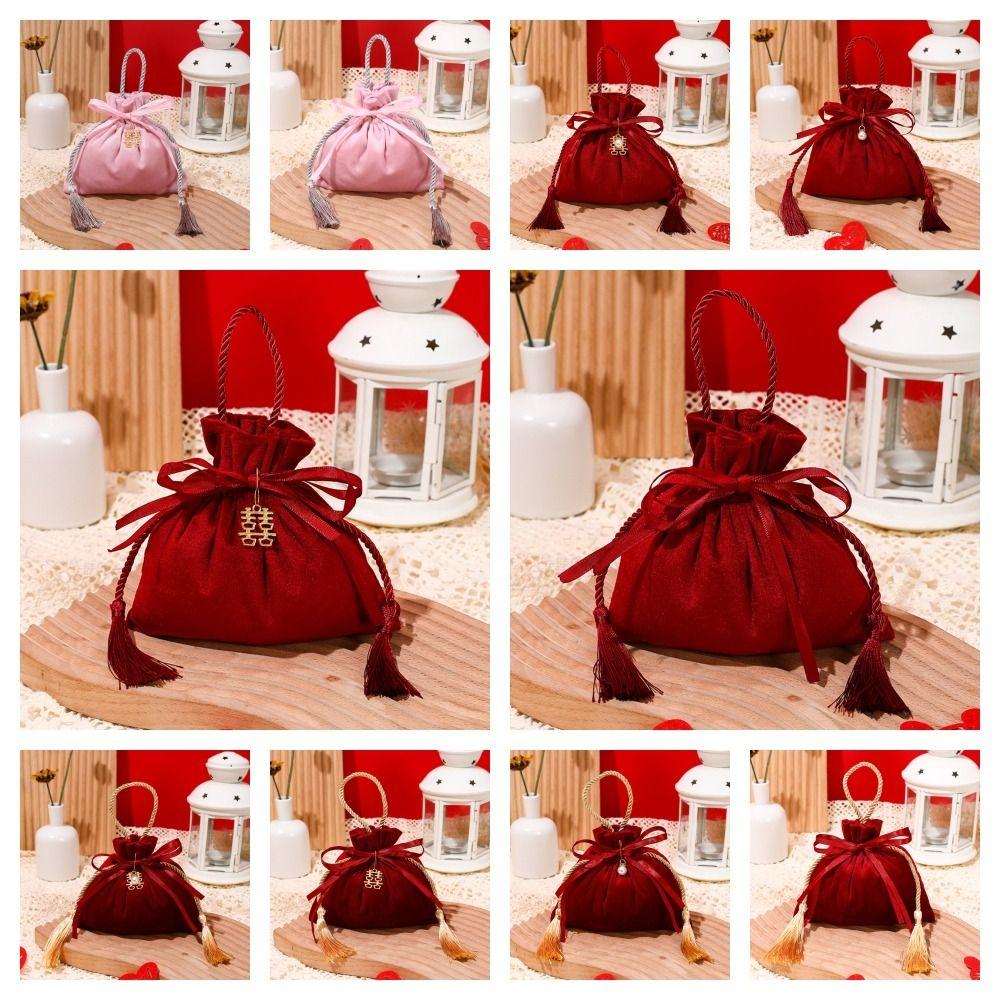 Chinese Drawstring Candy Bag Traditional Wedding Gift Bag Jewelry Organizer Flannel Gift Bag  Party