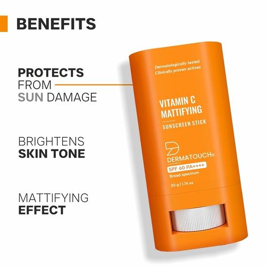 DERMATOUCH Vitamin C Mattifying Sunscreen Stick | SPF 60 PA++++ | Для осветления | Легкий солнцезащитный крем без белого оттенка для всех типов кожи - 20 г