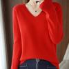 V Neck Sweater for Women Solid Long Sleeve Knit Sweaters Slim Fit Base Pullover Top