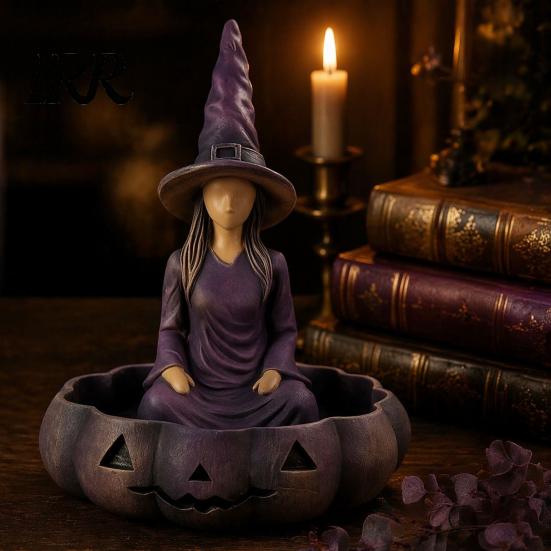 Dark Home Accessories Meditating Witch Jewelry Tray, Vintage Gothic Resin Decorative Storage Small Vanity Tray Dish, Mysterious Zen Desktop Organizer