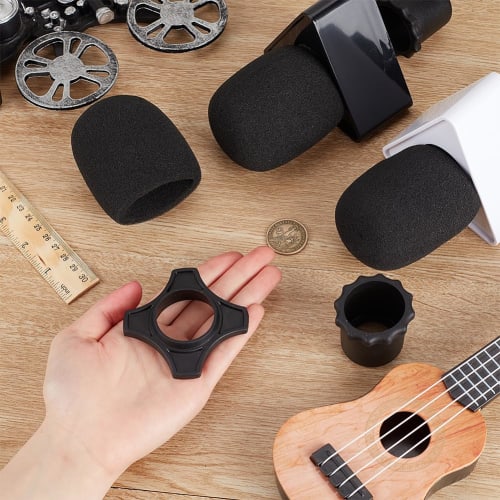 OLYCRAFT 4-Piece Interview Microphone Flag, Triangle, 90x100x46mm, Plastic, for Interview Microphones, Station Advertising, KTV, Black & White