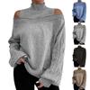 Women's Fashion Off-shoulder Sweater Pullover Loose Half-high Collar Long Sleeve Knit Cardigan
