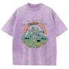 Skull Landscape Print Washed T-Shirt Large Couple Loose Wash Short Sleeve Medium Sleeve Crew Neck Dropped Shoulder