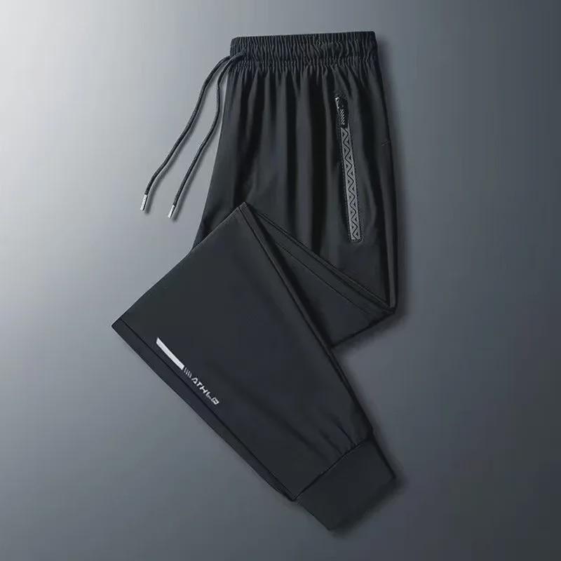 Мужские быстросохнущие эластичные спортивные брюки Ice Silk - свободные, большие прямые летние повседневные брюки