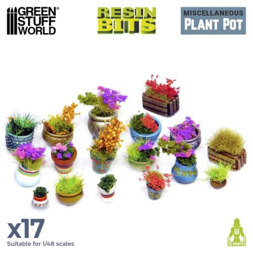 Green Stuff World Diorama Accessory Flower Pot Set, Miniature Accessory GSWD-3094, Molded In Color