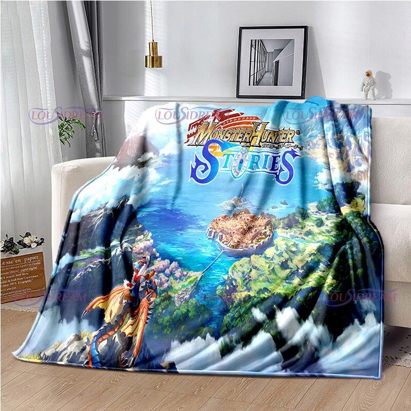 Monster Hunter Stories Soft Flannel Blanket Cartoon Blanket for All Seasons Warm Cozy Fluffy Blanket for Sofa Bed Living Room