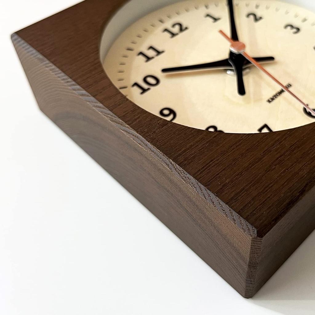 KATOMOKU Dual Use Clock 6, Brown, km-131BRRC, Wall/Tabletop Use, Radio-Controlled Clock, Continuous Second Hand, 14cm