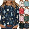 Women's Fashion Casual Christmas Print Round Neck Long Sleeve Decorative T-Shirt Top