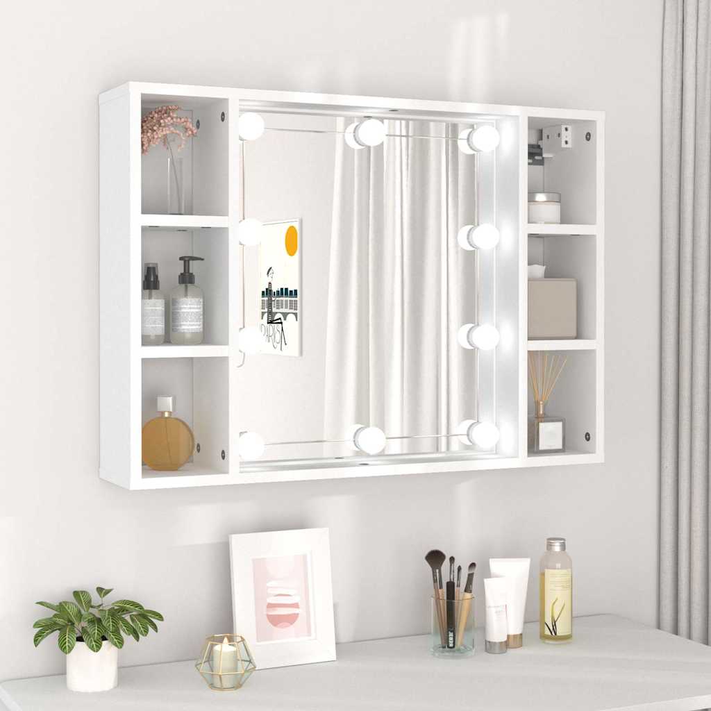 Vidaxl Szafka Z Lustrem I Oświetleniem Led, Biała, 76X15X55 Cm