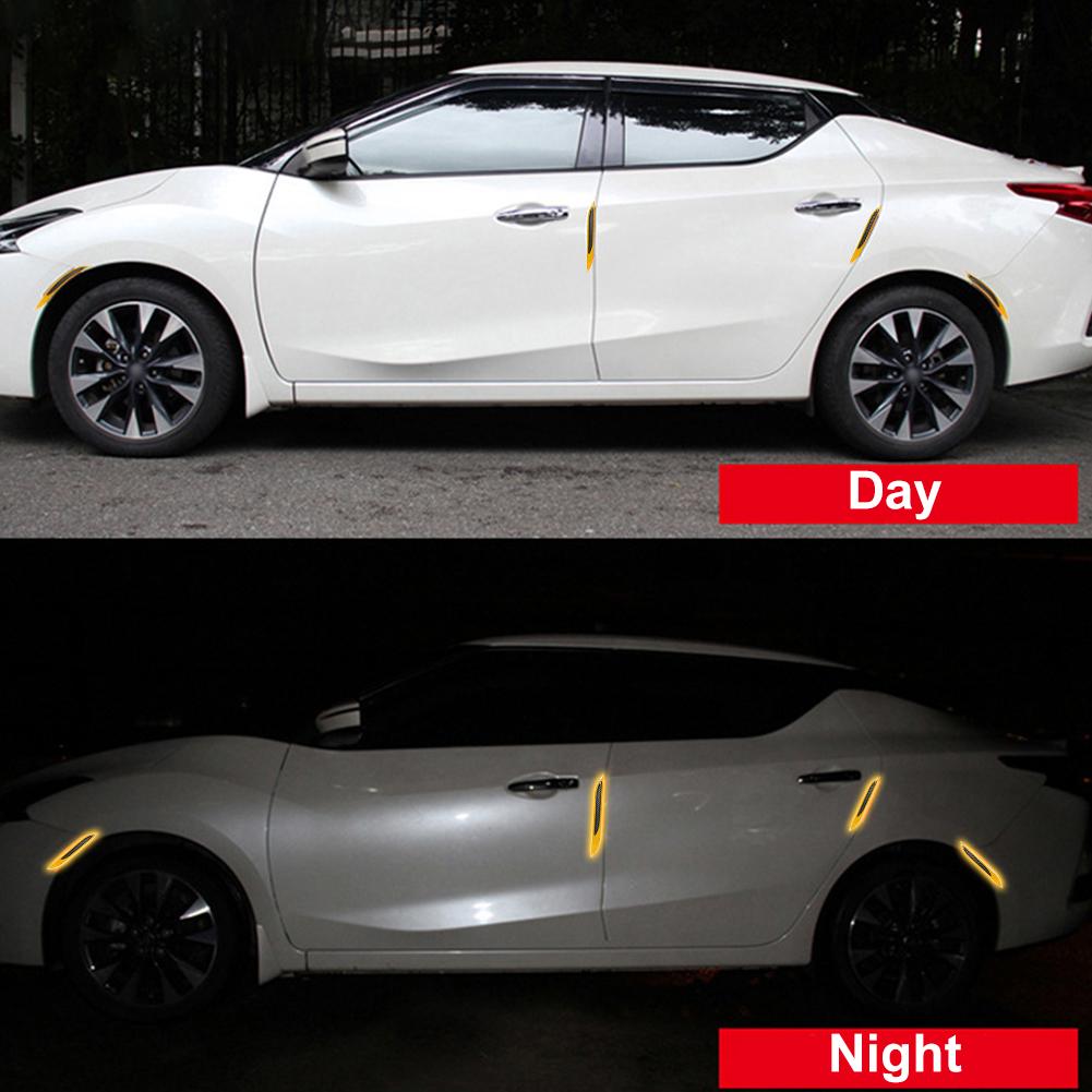 2 шт., светоотражающие полосы для автомобиля, защита для бампера, защитная наклейка из углеродного волокна, предупреждающая наклейка для автомобиля, лента против царапин, украшение автомобиля