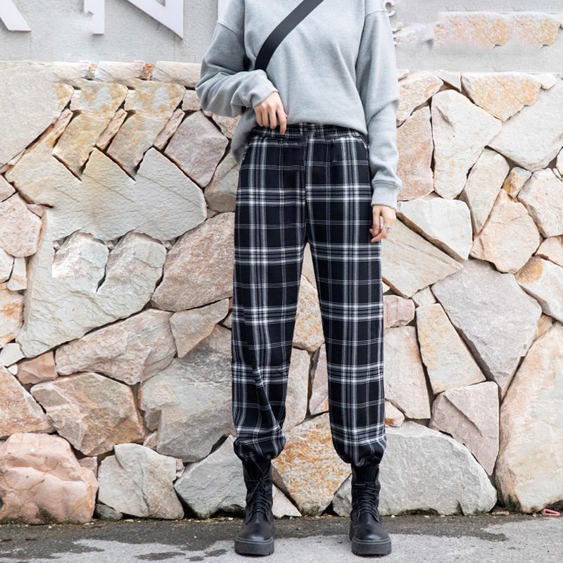 Черно-белые брюки в клетку, женские маленькие весенне-осенние свободные брюки с высокой талией, прямые висячие повседневные брюки, широкие брюки для мытья полов