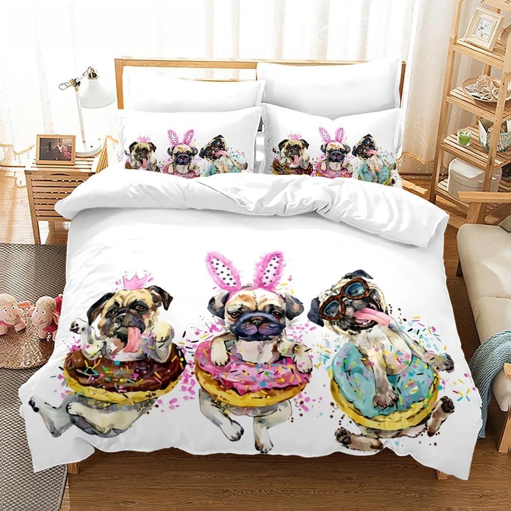 Cartoon Dog King Queen Duvet Cover Lovely Illustrated Pet Puppy Bedding Set Animal Quilt Cover 2/3pcs Polyester Comforter Cover