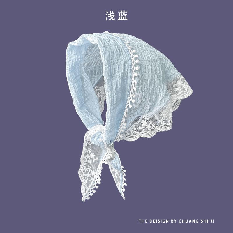 Летний головной убор, повязка на голову с французским пасторальным треугольным платком для волос, женская, для девочек, кружевная лента