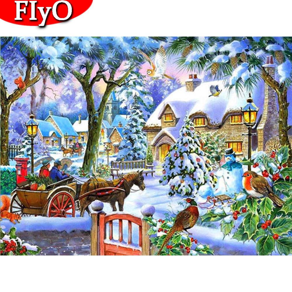 Diamond Painting Cross Stitch Winter 5D Diamond Embroidery Sale Landscape House Rhinestones Picture Mosaic Art Home Decor