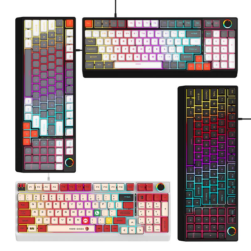 K98 Mechanical Keyboard with Blue or Red Axis, Wired Connection, Dual-Color Injection Keycaps for Gaming