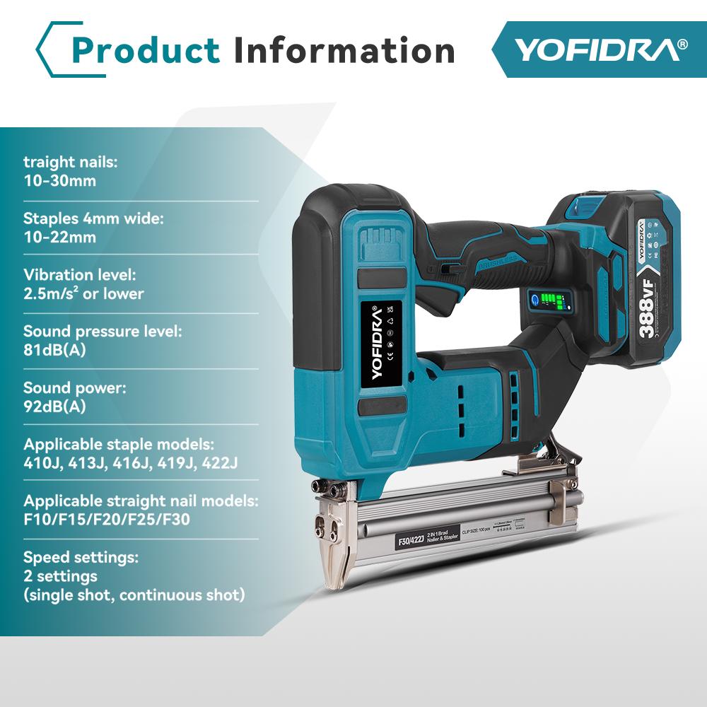 Yofidra Brushless 30mm Electric Nail Gun 2in1 Nailer/Stapler Gun Cordless Framing Nailer Tacker Tool For Makita 18V Battery Pins