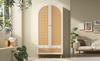 Wardrobe Cabinet with 2 Doors & Rattan, Country Style White, Drawer, Height-Adjustable Shelves & Clothes Rail, Anti-Tip Device, 180x85x52 cm (H/W/D)