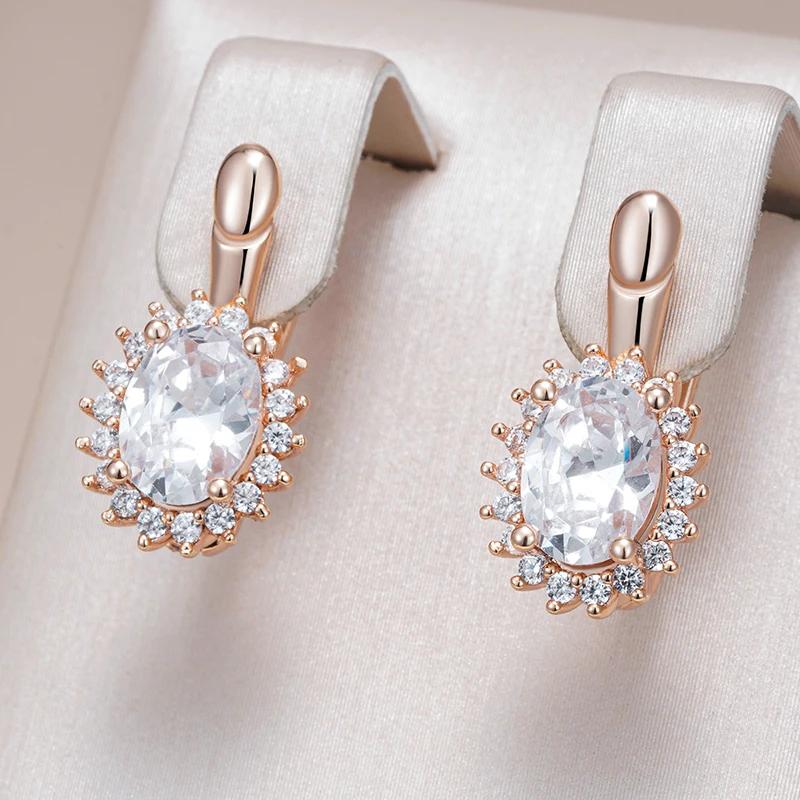 Classic Oval White Zircon Earrings for Women Golden English Earrings Vintage Party Wedding Jewelry Luxury Accessories
