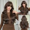 Dark Brown Big Waves Long Wig for Women - Full Bangs Voluminous Full Cap, Heat Style Trim Ready, Natural Realistic Daily