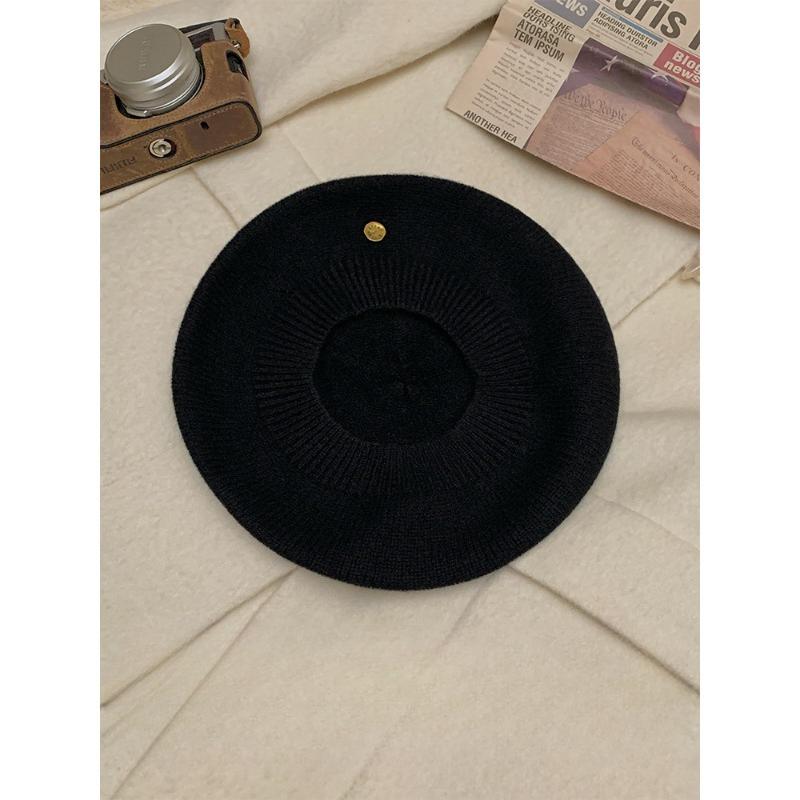 New Ankora Red Wool Knitted Beret Women's Autumn and Winter Style Big Head Circumference Showing Face Little Painter's Hat