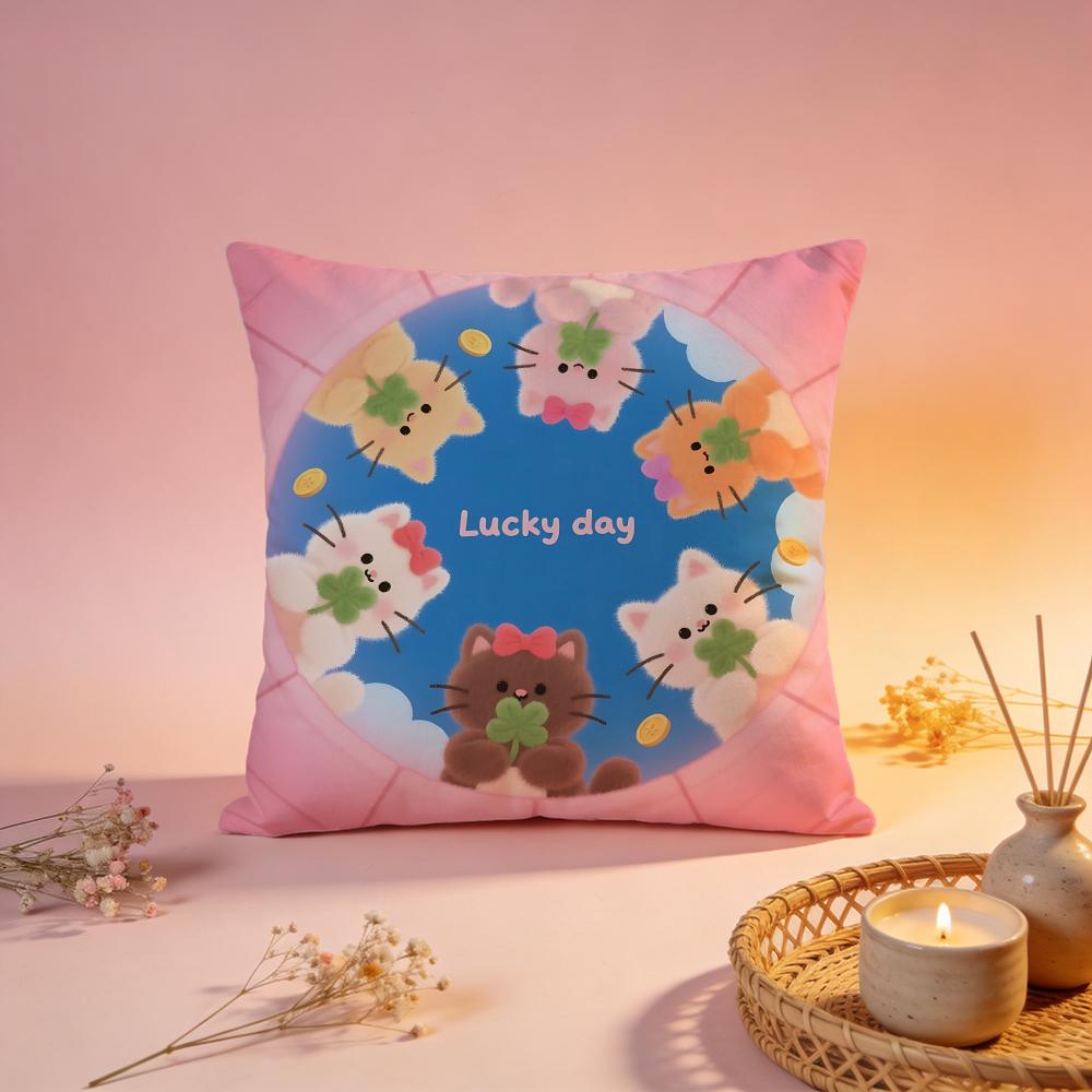 Lucky Cute Cat Group Cushion Cover Comfortable Durable Pillow Cover MultiScene for Home Office Car Sofa