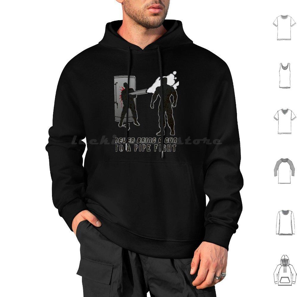 Never Bring A Gun To A Pipe Fight Hoodie Cotton Long Sleeve Movies 1980s 80s Action Arnold Bodybuilding Commando