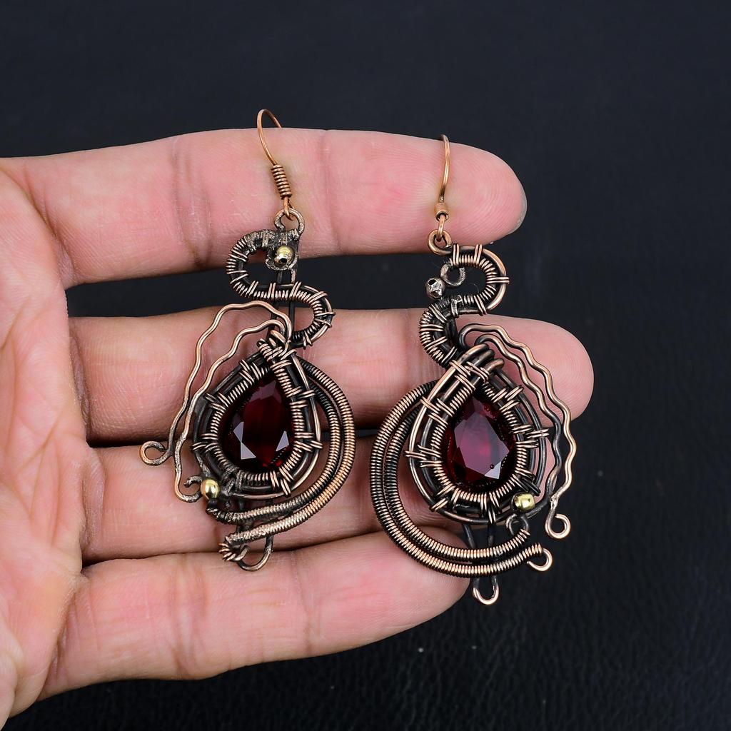 Garnet Jewelry, 999 Copper Wire Wrapped Earrings, Handmade Gemstone Jewelry Earrings For Memorial Day