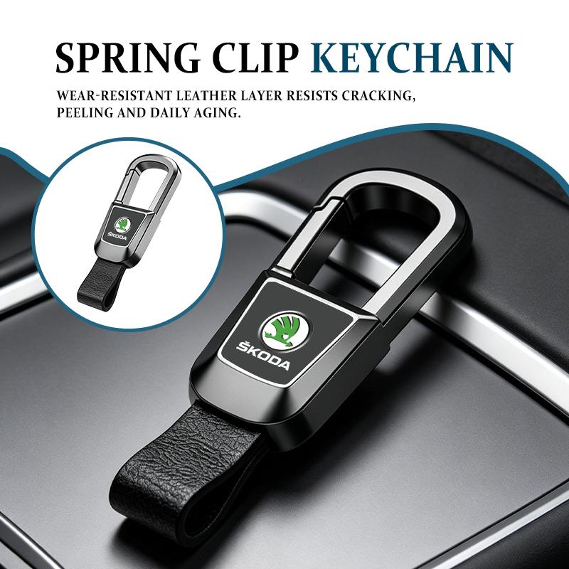 For Skoda Alloy Car Keychain Key Chain Leather Key Ring Octavia A5 A7 RS Fabia Superb Rapid Karoq xknp33
