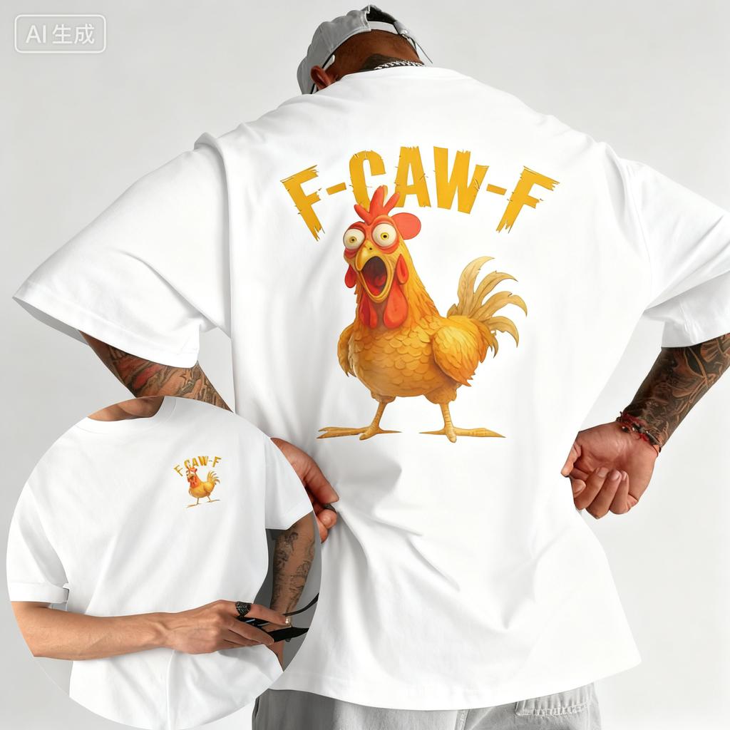 2025 Summer Funny F Caw F Chicken FCAWF Chicken 100 Pure Cotton Printed Tshirt Men Crew Neck Short Sleeve Gift Idea Clothes