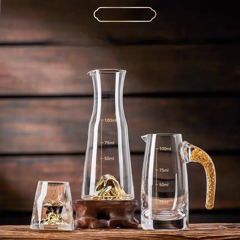 GIANXI 100ml Liquor Dispenser Measuring Pot Wine Bottle Gold Foil Lead-free Crystal Glass Sake Small Container Wine Cup