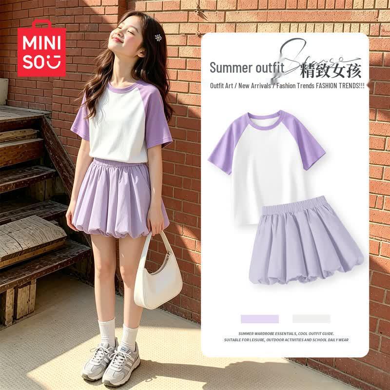 MINISO Girls' Summer Cotton Short Sleeve Set