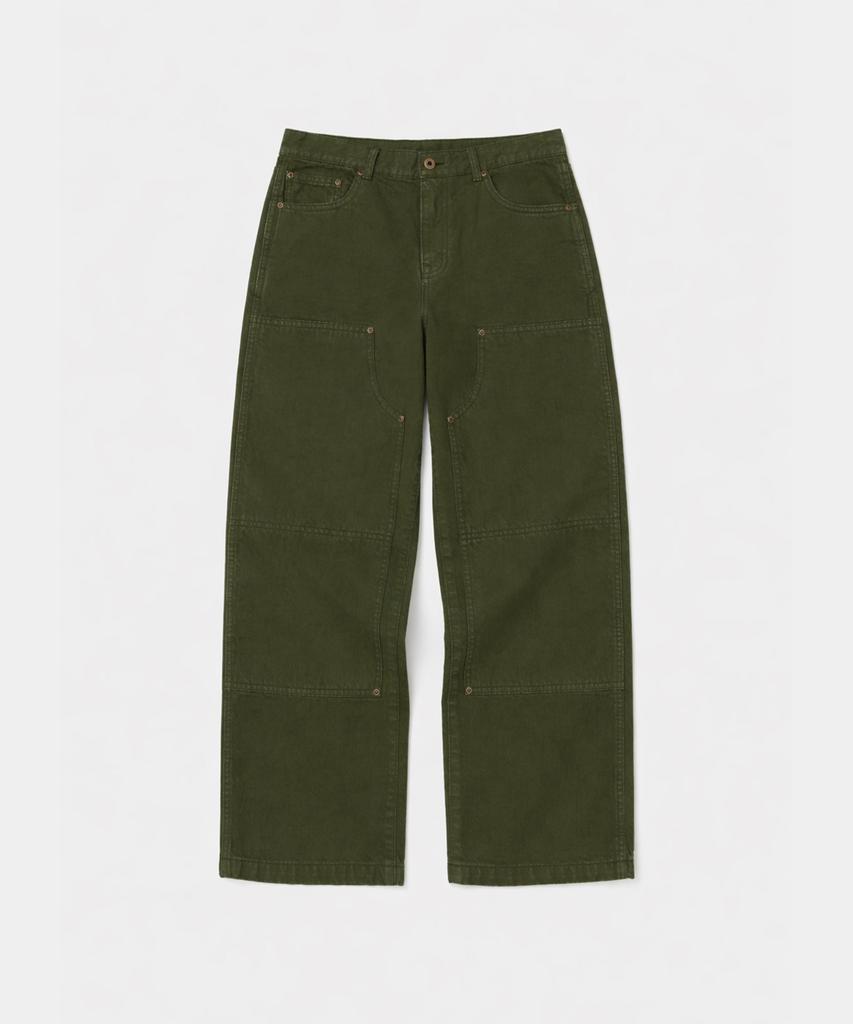 Брюки с двойными коленями UNIFORM BRIDGE Dyeing Оливковые