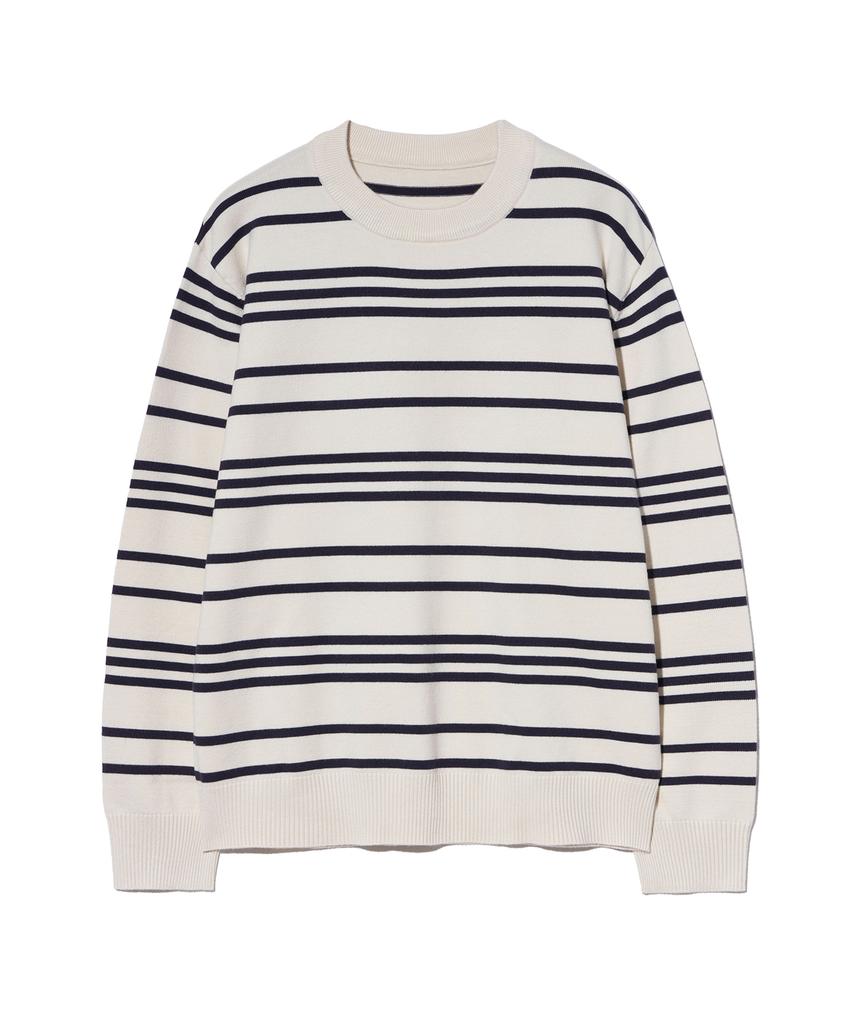 IRONYPORNO WHITELINE 86-Iroj368 Classic Small Stripe Long Sleeve Knit Beige