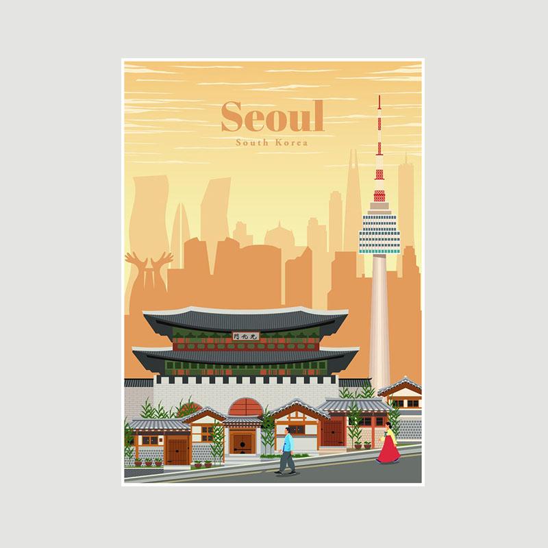 White Paper Cartoon City Landscape Poster Mural London Paris Travel Cities Prints Bedroom Decoration Painting Funny Abstract Wall Art Decor