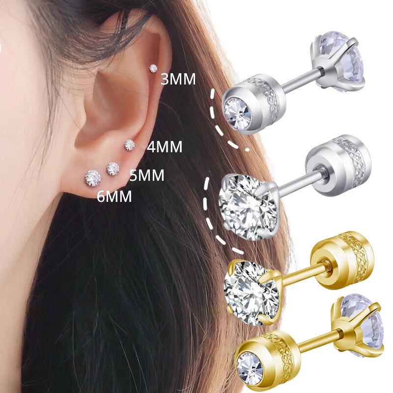 1 шт., корейские серьги из нержавеющей стали с двойным кристаллом циркония для женщин, серьги-гвоздики с винтами, антиаллергические украшения для тела