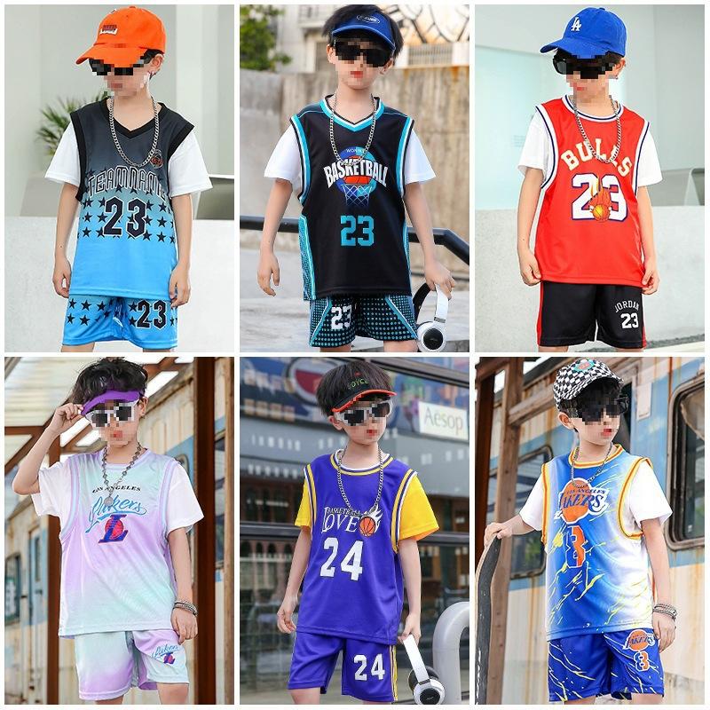 Wholesale of children's basketball clothes for boys and girls Printed kindergarten primary school students No. 24 jersey Light board performance