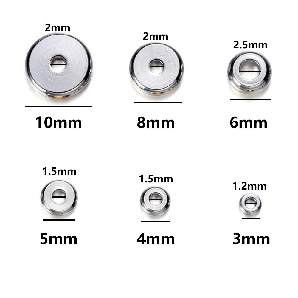 20Pcs/lot 3-10 Mm Stainless Steel Charm Spacer Beads Flat Round Loose Big Hole Beads For DIY Jewelry Making Supplies Accessories